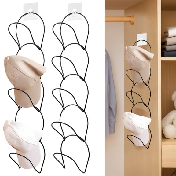 10 Pack No-Drill Wall Mounted Hat Organizer - Large Capacity Iron Baseball Cap & Scarf Rack, Closet & Door Storage Hanger