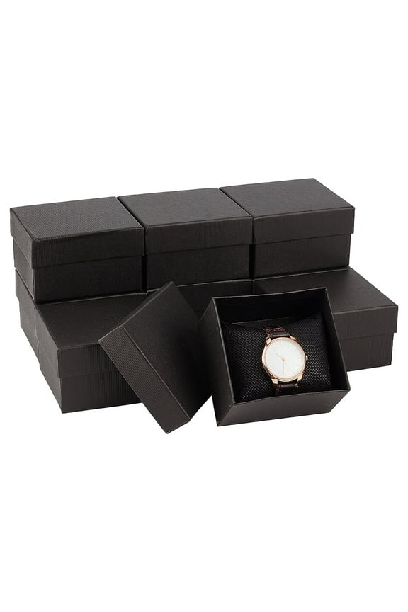 10 Pcs Watch Box with Pillow 3.19x3.46x2.09 Inch Wristwatch Gift Case Box Cardboard Watch Boxes Jewelry Gift Boxes for Watch Jewelry Presents Bracelets Wrist-Cuff Black
