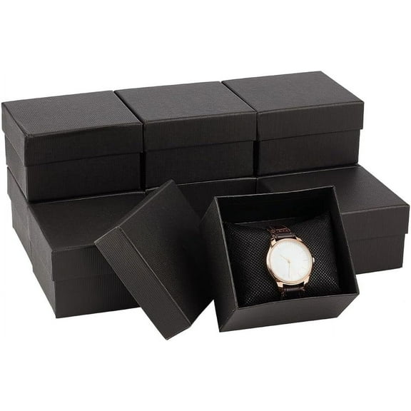 10 Pcs Watch Box with Pillow 3.19x3.46x2.09 Inch Wristwatch Gift Case Box Cardboard Watch Boxes Jewelry Gift Boxes for Watch Jewelry Presents Bracelets Wrist-Cuff Black for DIY