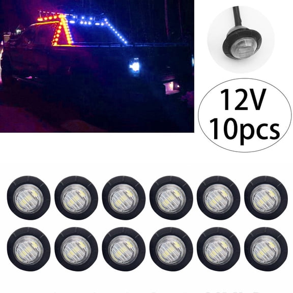 10 Pcs Waterproof 12v 3led 3/4 Inch Round Trailer Side Marker Light Front and Rear Truck Tractor Clear Light Bulb Bullet(White)