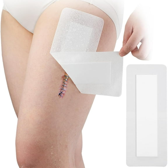 10 Pcs Waterproof Adhesive Island Dressing 4"x8" for Post Knee Replacement Hip Surgery Shower Protector Bandage Surgical Incision Wounds Cover Breathable Bordered Gauze