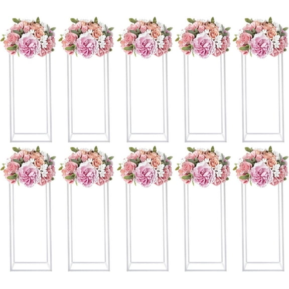 10 Pcs Wedding Flower Stand, 23.6'' Tall Rectangular Metal Flower Stand Display Rack, Geometric Column Stand Flower Holder, Wedding Centerpieces Display Vase for Wedding Decorations Party