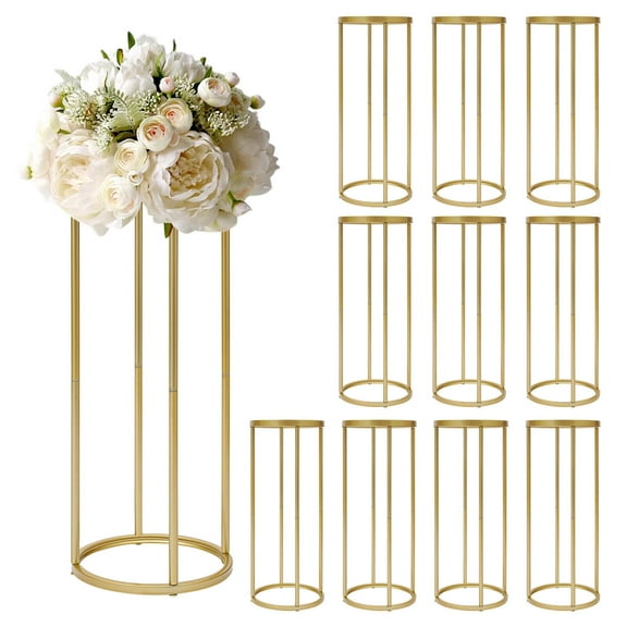 10 Pcs Wedding Flower Stand for Centerpieces, Gold Wedding Centerpieces for Tables, 31.5 inch Tall Metal Column Vases Pedestal Stand for Parties