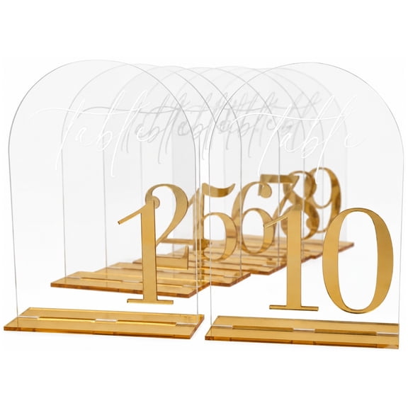 10 Pcs Wedding Table Numbers 1-10, Arch Acrylic Signs with White Table Text, Elegant Acrylic Numbers for Wedding Reception, Party, Anniversary, Formal Events