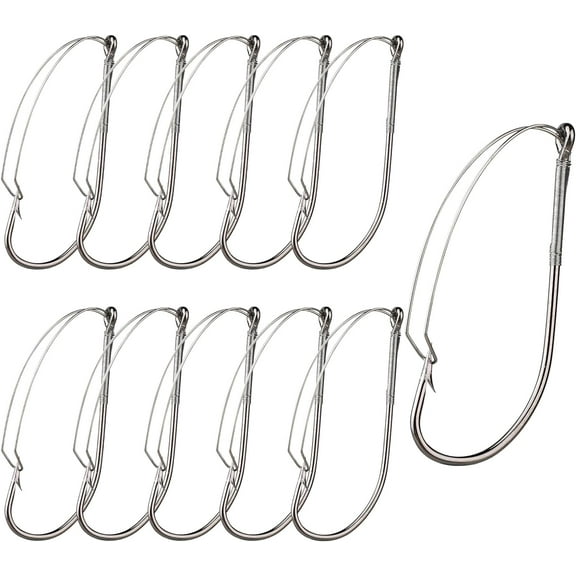 10 Pcs Weedless Wacky Rig Hooks Bass Fishing Hooks for Wacky Rigging Worm Lure Long Neck Hooks Anti-Hanging Bottom Mouthguard Fish Hook for Wacky Rigging Worm Lure 2/0