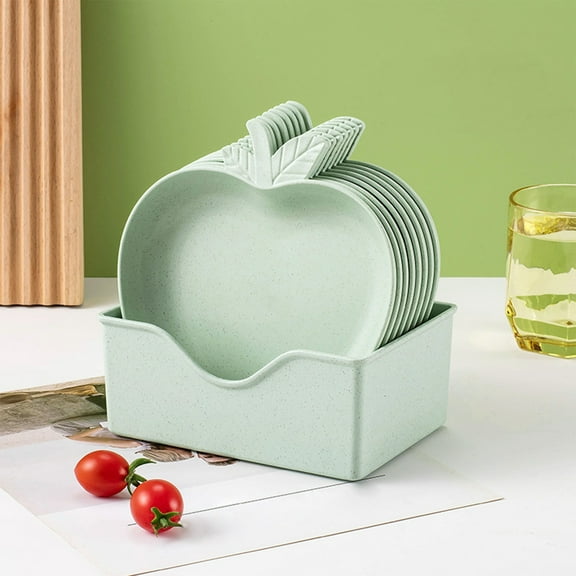 10 Pcs Wheat Straw Plates, 6.5-inch Square Lightweight Unbreakable Dinner Dishes Plates Set, Fruit Dish, Side Dish Plate, Home Storage Plate With Base (Apple-Shape)