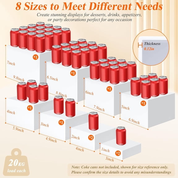 10 Pcs White Acrylic Buffet Risers with Mini Sign and Marker