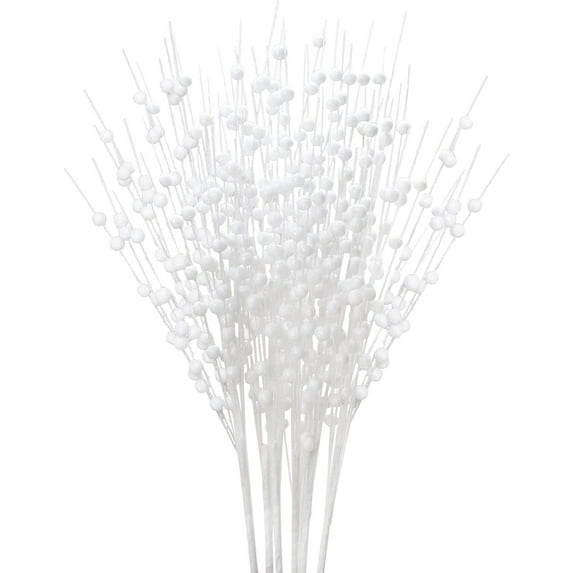 10 Pcs White Artificial Glitter Berry Stems Christmas Decorations, 20 Inch Christmas Picks Decorative Bead Sticks Glittery Twigs Branches Ornaments for Christmas Tree Vase
