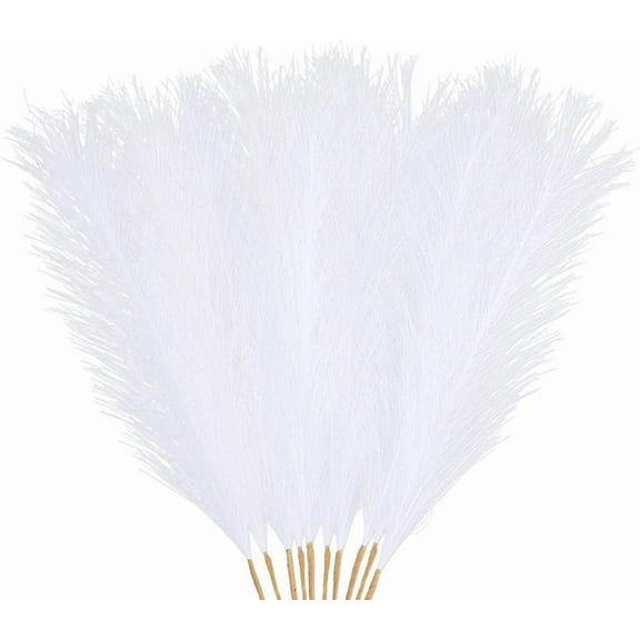 10 Pcs White Pampas Grass Bouquet Short Artificial Fluffy Pampas Grass Decor Fake Pampas Bulrush Plants Vase Filler for Home Wedding Party Table Boho Decoration 17Inch White