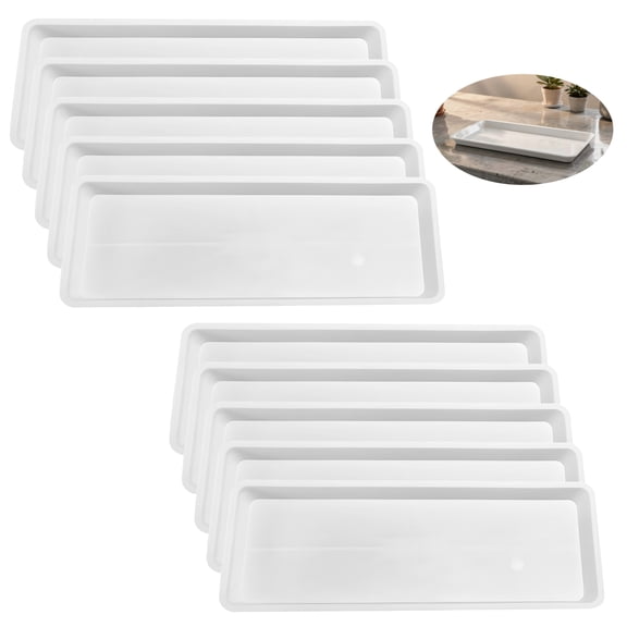 10 Pcs White Rectangular Plant Trays, 15.7 x 6.7 in Plastic Drip Saucers, Robust Drainage Container for Indoor Outdoor Planters, Windowsill Pot Coasters, Keep Floors Clean