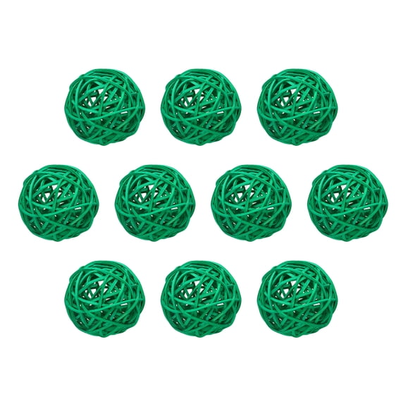Uxcell 10Pcs Wicker Rattan Balls 2.4" Rattan Decorative Balls for Centerpiece Bowls Vase Fillers Home Decor Deep Green