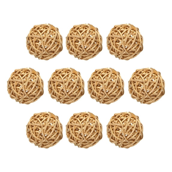 Uxcell 10Pcs Wicker Rattan Balls 2.4" Rattan Decorative Balls for Centerpiece Bowls Vase Fillers Home Decor Golden