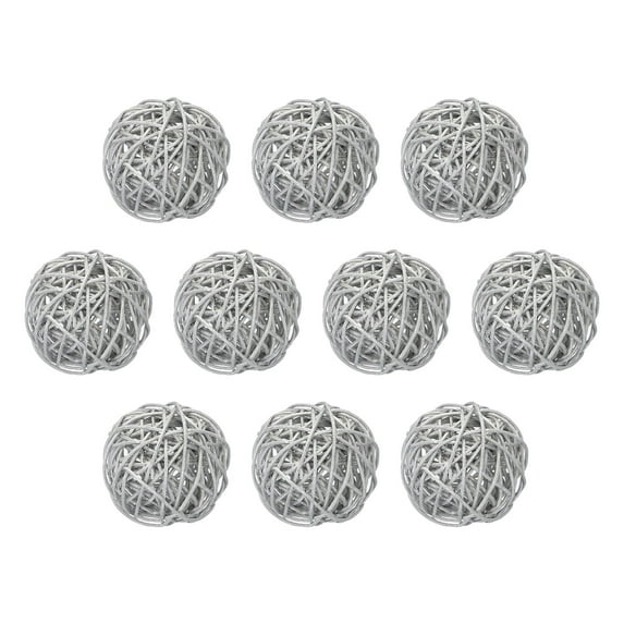 10 Pcs Wicker Rattan Balls 2.4 Inch Rattan Decorative Balls for Vase Fillers Home Decor Silver