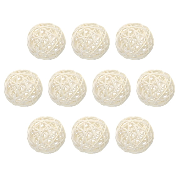 Uxcell 10Pcs Wicker Rattan Balls 2.4" Rattan Decorative Balls for Centerpiece Bowls Vase Fillers Home Decor White