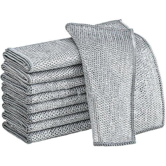 10 Pcs Wire Dishwashing Rag, Double-Layer Non Scratch Wire Dishcloth Multipurpose Metal Cleaning Cloths for Sinks, Dishes, Cookwar, Wet and Dry