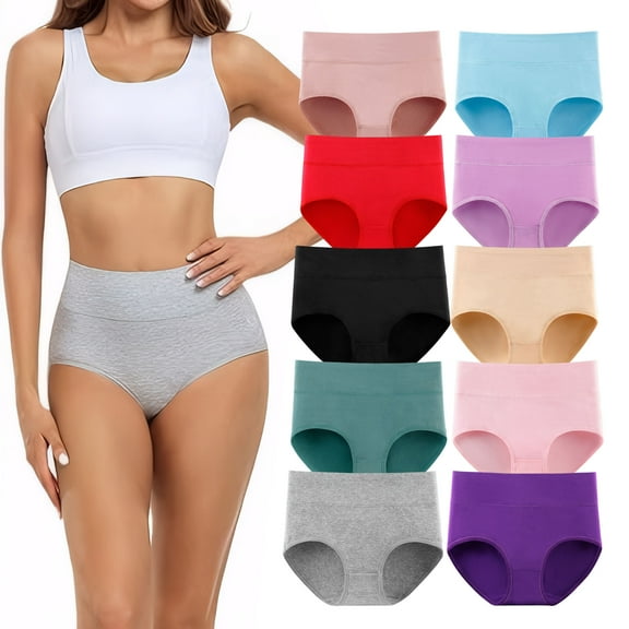 10-Pcs Women's Cotton Panties, Nivmu High Waist Tummy Control Underwear, Stretch Full Coverage Briefs Size 7