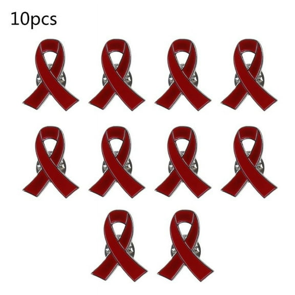 10 Pcs Womens Jewelry Enamel Red Ribbon Brooch Pins Surviving Breast Cancer Awareness Hope Lapel Buttons Badges