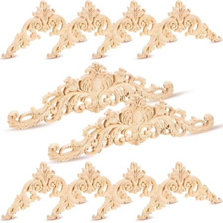 10 Pcs Wood Appliques Onlays, Wood Decor, Unpainted Decorative Carved Wood Trim, Exquisite & Durable, Carving Wood, European Retro Style for Cabinet Wardrobe Door, Home Furniture Decor Supplies