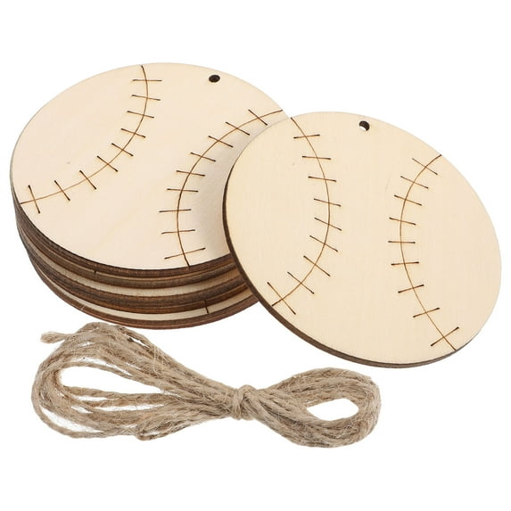 10 Pcs Wood Cutouts Hanging Baseball Slices Game Basswood Blocks Khaki