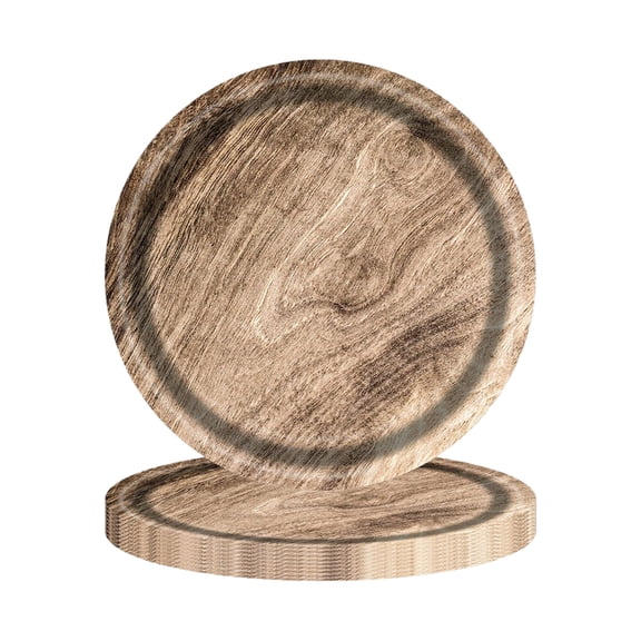 10 Pcs Wood Grain Disposable Paper Plates, Wood Look Round Paper Plates Tableware for Lumberjack Party Camping