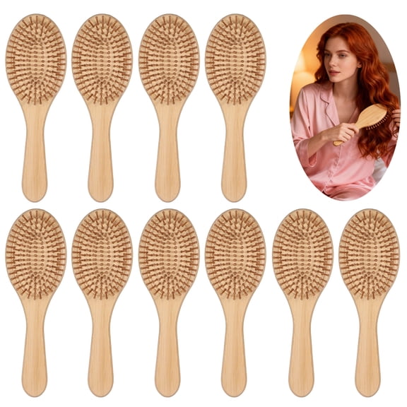 10 Pcs Wood Hair Brushes Bulk, Natural Wood Paddle Brushes With Ball-Tipped Bristles, Anti-Static Design for Smooth Styling, Gentle on Scalp, Ideal for Women, Men and Youngsters, 9.8 Inch Size