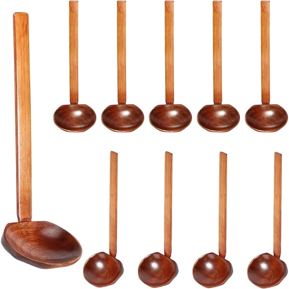 10 Pcs Wood Soup Spoon with Long Handle Japanese Soup Spoon Wooden Ramen Spoons Large Hot Pot Ladle Long Handle Tortoise Shell Spoon for Eating Mixing Stirring Cooking