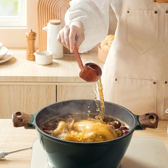 10 Pcs Wood Soup Spoon with Long Handle Japanese Style Ramen Spoon Large Hot Pot Spoon Tortoise Shell Spoon Serving Spoon for Eating Mixing Stirring Cooking