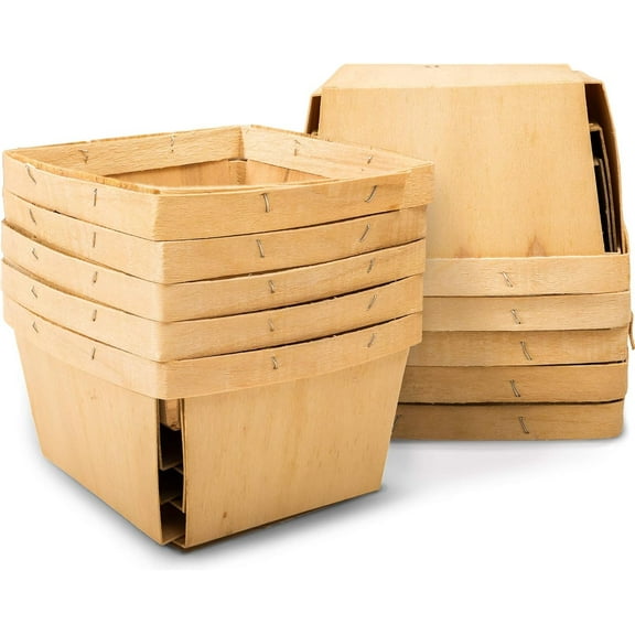 10 Pcs Wooden Berry Baskets Bulk 4 Inch Square Vented Wood Boxes