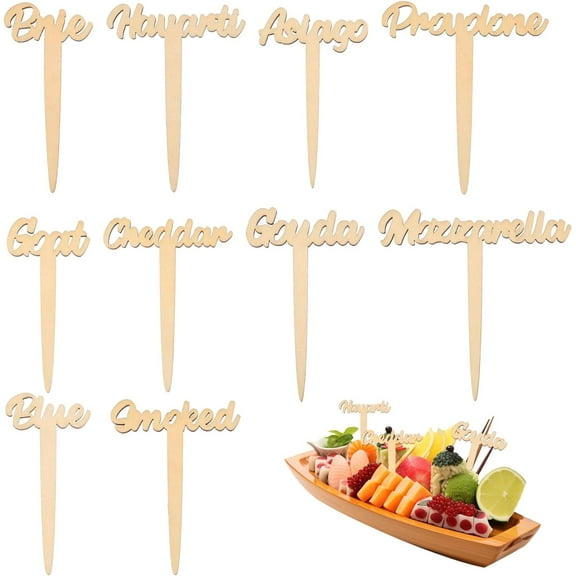 10 Pcs Wooden Cheese Markers Wooden Cake Labels Blank Food Tags Wood Cupcake Toppers for Birthday Wedding Party Decor Brown DIY
