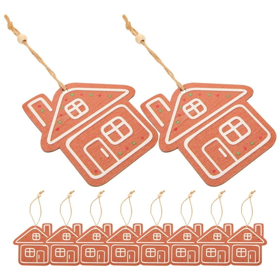 10 Pcs Wooden Christmas Decoration Tree Sign Slice Pendant Trees Gingerbread House Signs Tags Ornament Props