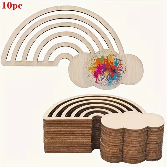 10 Pcs Wooden Cloud Rainbow Craft Pieces for Painting DIY