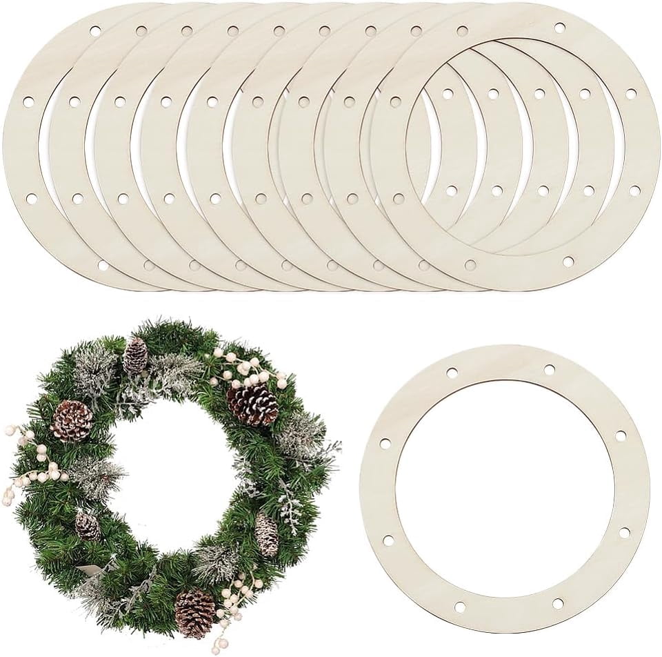 10 Pcs Wooden Flower Arrangement Ring with Pre-Cut Holes Beige Wooden ...
