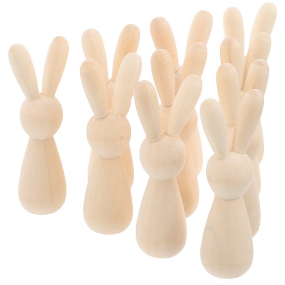 Set of 10 Mini Wooden Bunny Figurines for Home Decor, Office Desk, Kids' Crafts, Projects, and Seasonal Decorations