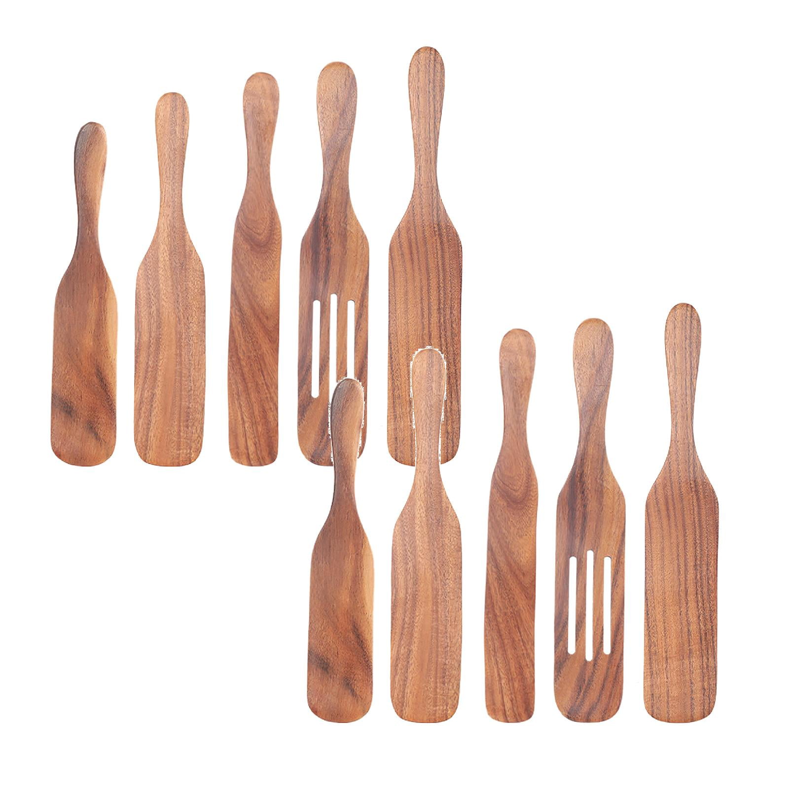 10 Pcs Wooden Spurtle Set, Natural Teak Kitchen Utensil Set Heat ...