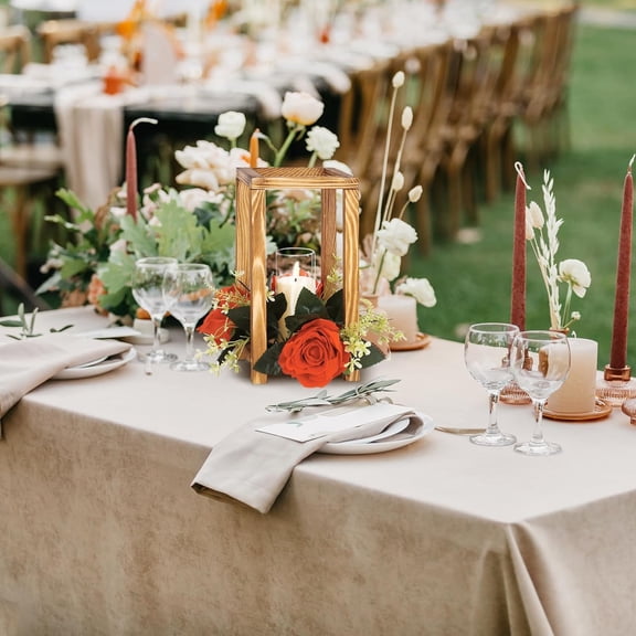 10 Pcs Wooden Wedding Lantern Centerpiece Holders, Farmhouse Wood Rustic Candle Lantern Holders for Table Wedding Indoor Fireplace Dining Party Decorations (Brown)