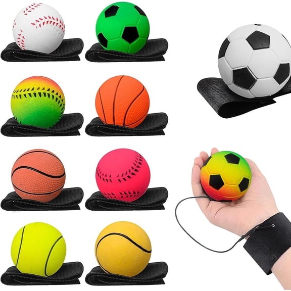 10 Pcs Wrist Return Ball, 2.4 inch Rubber Sport Ball Rebound Bouncy Balls, Rubber Ball On String Rebound Bouncy, Wristband Balls for Wrist Exercise Party Favor