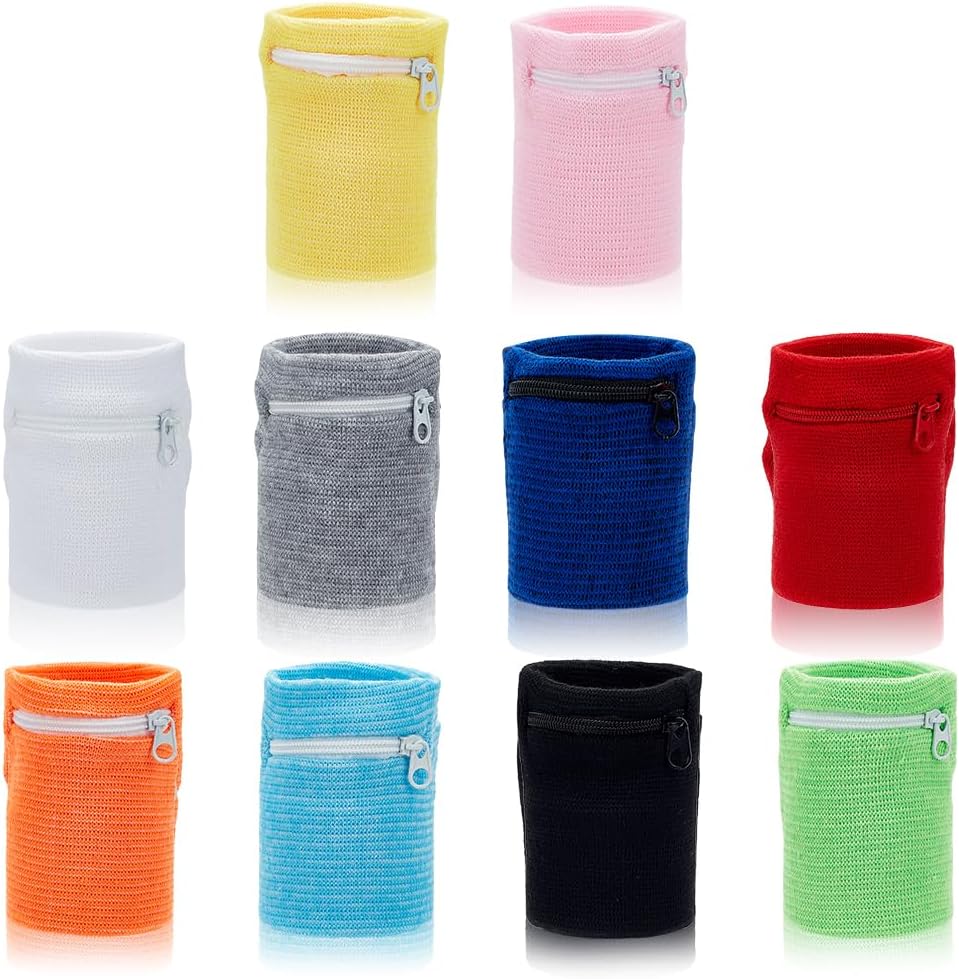 10 Pcs Wrist Wallet Wrist Wallet Pouch with Zipper Wrist Sweat Bands