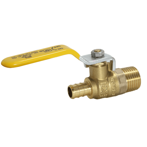 10 Pcs XFITTING Barb Crimp Pex 1/2 Inch x 1/2 Inch Male Ball Valve, Full Port, Brass, 24-1-5=10X