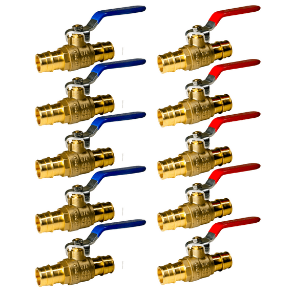 10 Pcs XFITTING Pex A 3/4 Inch x 3/4 Inch Ball Hot & Cold (Red & Blue), 29-5-3&4=2