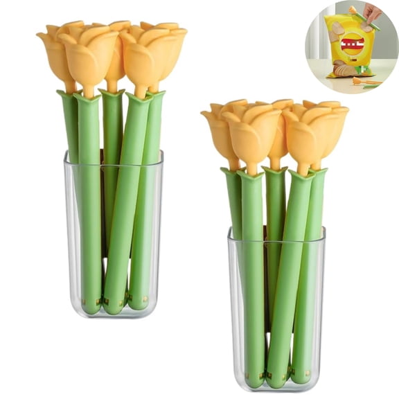 10 Pcs Yellow Rose Chip Clips,Flower Shaped Sealing Clips,Cute Creative Food Packages Clips,Plastic Freshness Bag Clip,Free Magnet Storage Case,for Home Kitchen Refrigerator By Scheam
