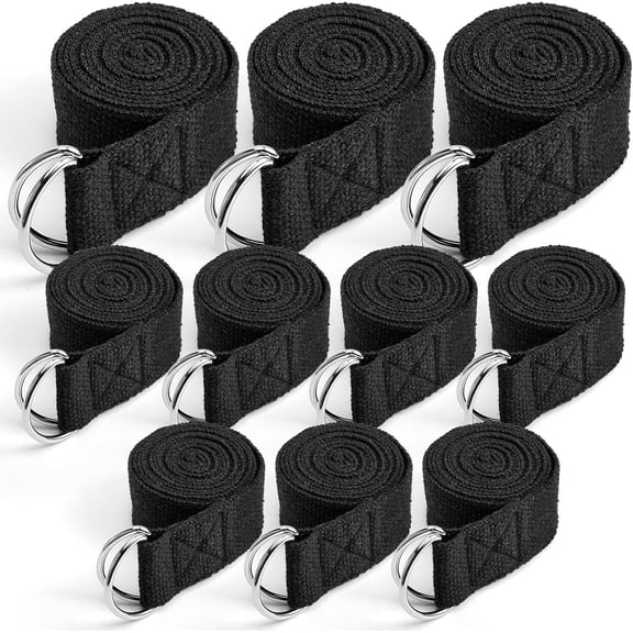 10 Pcs Yoga Strap for Stretching,8 Ft Exercise Adjustable Straps,Yoga Bands with Safe Adjustable D Ring Buckle,Non Elastic Yoga Belt for Pilates Gym Workouts,Physical Therapy,Black