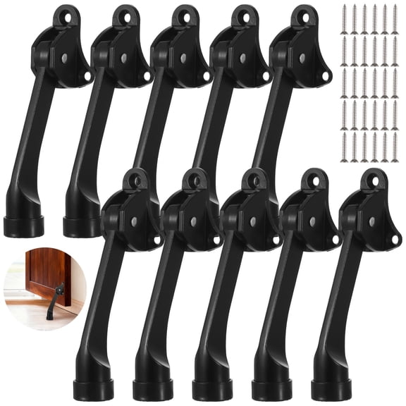 10 Pcs Zinc Alloy Door Stoppers For Bottom Of Door, Kickdown Door Stoppers with Rubber Tip, Door Mounted Door Stops Hold Door Open, Black Door Holder for Home Office