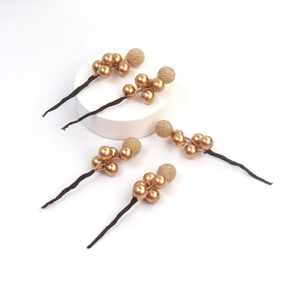 (10 Pcs/pack) 10cm Christmas Tree Berry Decoration Simulation Yangmei Golden Berry Bouquet False Plant Wreath Home DecorationGold