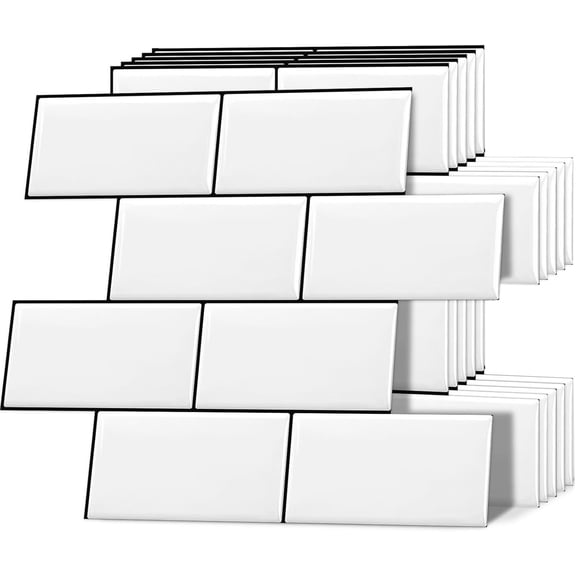 10 Peel and Stick Backsplash Subway Tile for Kitchen Wall, White (Thicker Design)
