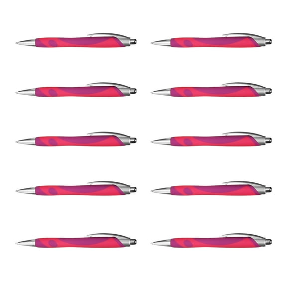 10 Pens with Groovy Design Pack - Click to write, Plastic - Pink
