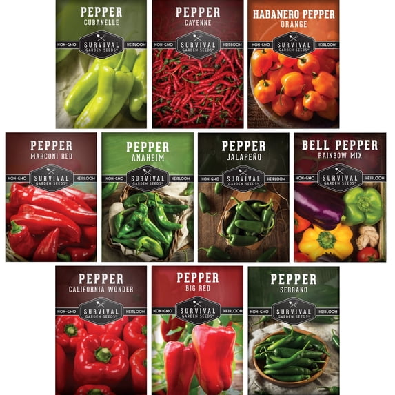 10 Pepper Seed Collection - Non-GMO Heirloom Full Sun Annual Vegetable
