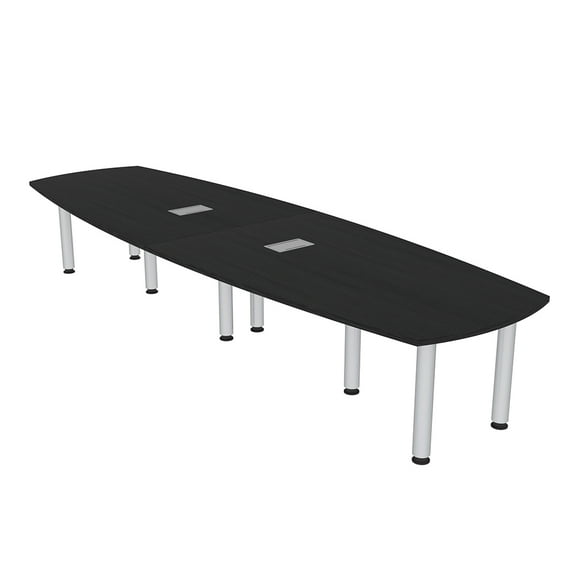 10 Person Arc Boat Conference Room Table with Power Modules Post Legs