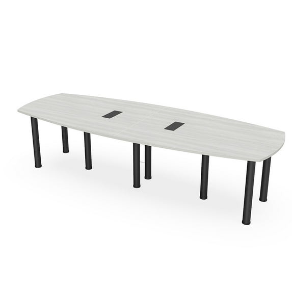 10 Person Arc Boat Conference Room Table with Power Modules Post Legs