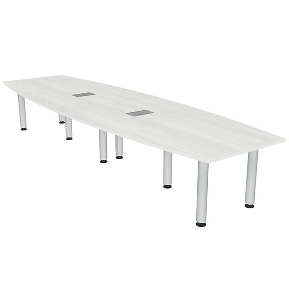 10 Person Boat Shaped Conference Table with Power Modules Post Legs