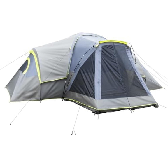 10 Person Camping Tent with 3 Rooms, Mesh, Dividers, Windows, Family Tents for Camping with Electrical Access, Storage Pockets, Fits 3 Queen Air Beds Multi Room Tents for Camping and Hiking Gray